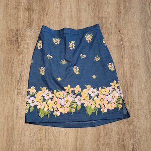 CWClassics Stretchy Waist Pull On Skirt ~ Sz M ~ Blue ~ Floral ~ Lined
